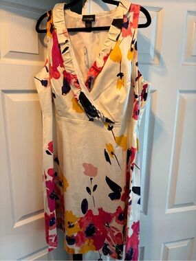 Lane Bryant White Floral Wrap Dress with Pink & Yellow Print